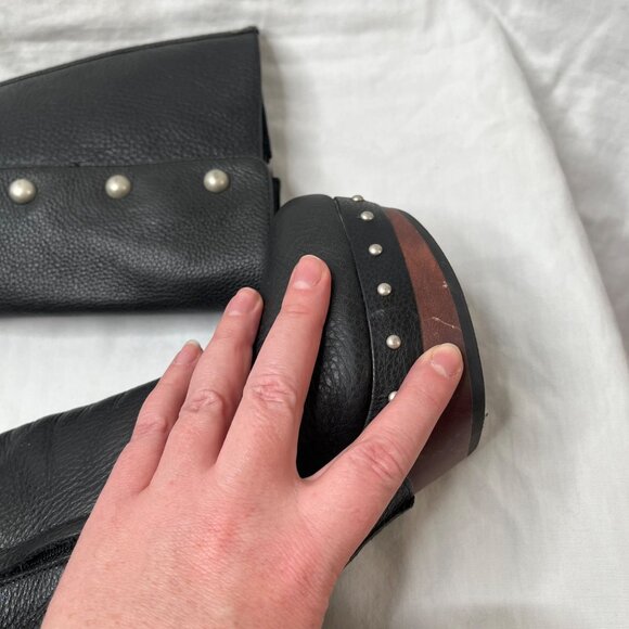 Ugg Womens 7 Cosima Black Leather Knee-High Studded Boots Full Zip 1001615 - Picture 8 of 13